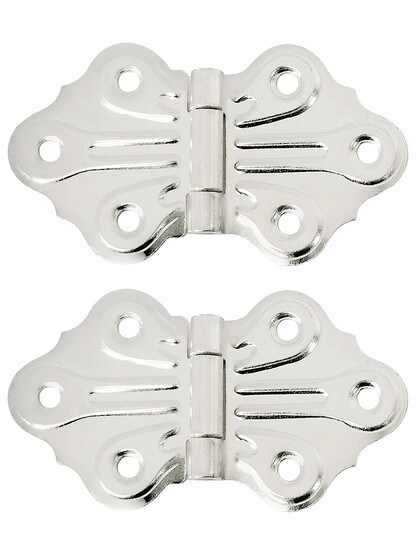 Pair of Butterfly Flush Mount Cabinet Hinges - 1 5/8 inch H x 2 7/8 inch W in Polished Nickel.